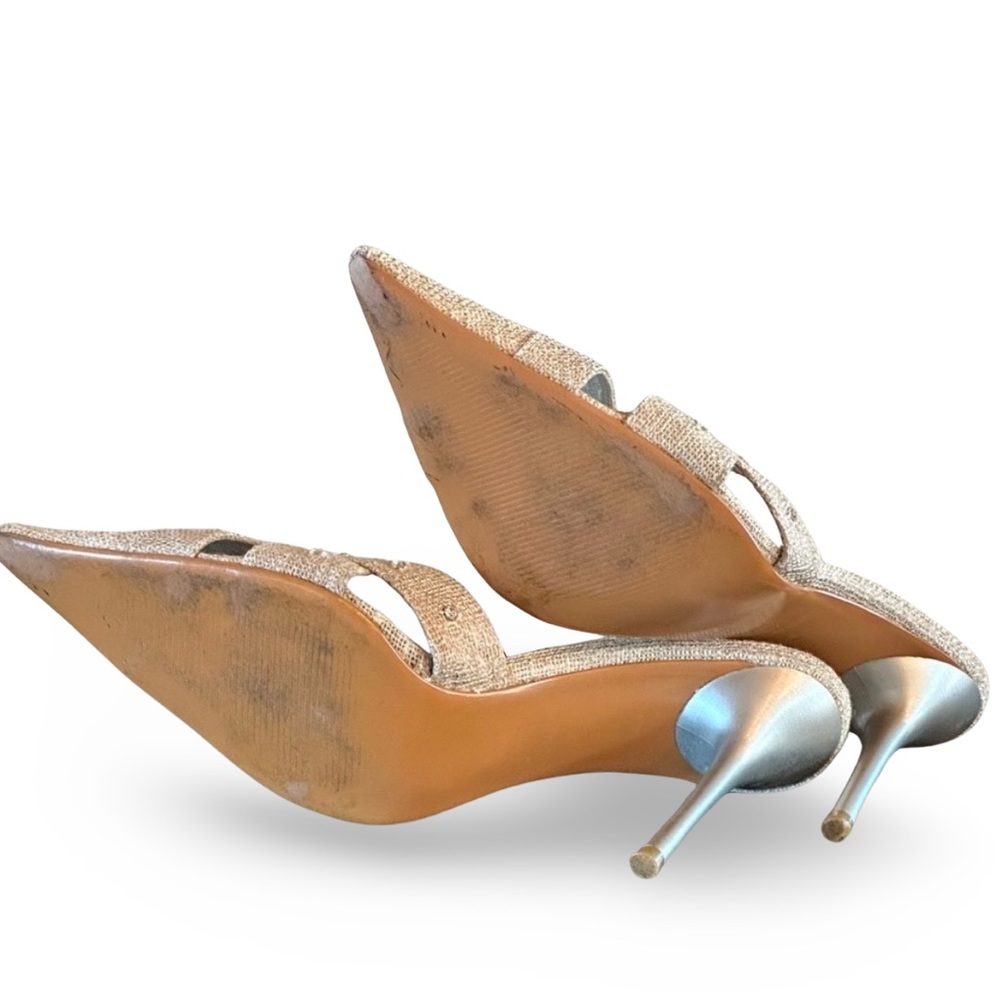 N.Y.L.A. Wednesday Pump Linen Rhinestone studded nude beige silver mules Sz 8 - Picture 9 of 9